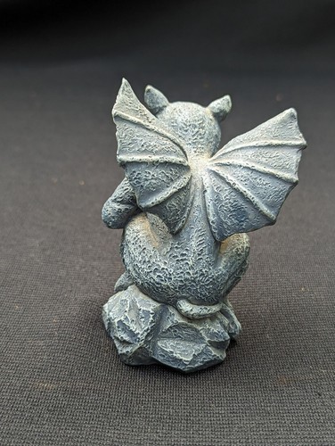 3.5" Blueish Cat Feline Tiger Medieval Winged Gargoyle Statue Figurine Resin - Picture 4 of 5