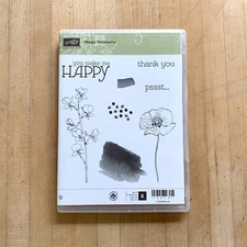 Stampin' Up HAPPY WATERCOLOR Set Of 8 Cling Mount Rubber Stamps NEW Poppy Orchid