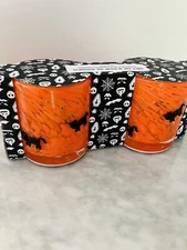 Halloween CAT Inlay Double Rocks Old-Fashioned Glasses-Set of 2-NEW