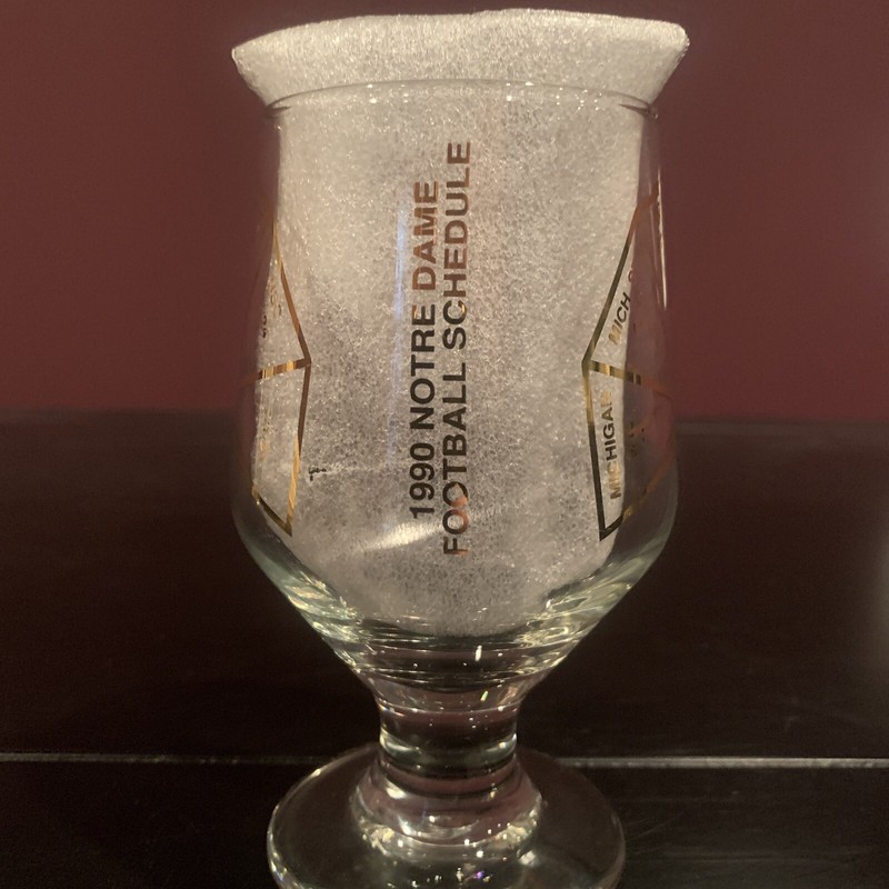 NOTRE DAME 1990 Football Schedule Drink Glass Pat's Colonial Pub