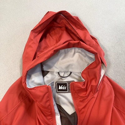 REI Womens Jacket Red Large Windbreaker Lightweight Hood Zip 0034