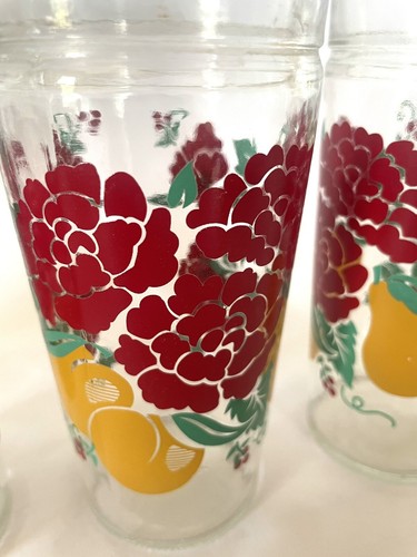 Set Of 3 Vintage Anchor Hocking Glasses Flowers Peach/Flower/Fruit RARE - Picture 7 of 8