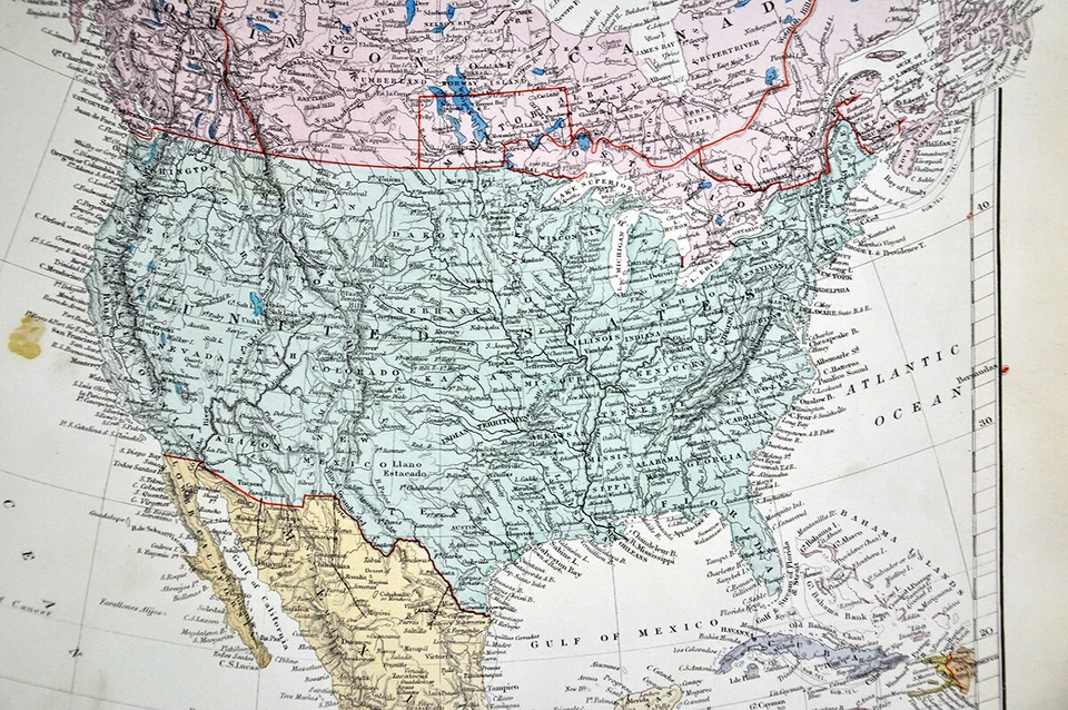 1885 Stanford Map North America United Sates Canada Mexico Alaska Cuba Antique - Image 3 of 4