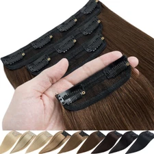 Double Drawn Seamless Clip In Thick Remy Human Hair Extensions 4PCS Full Head