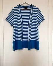 ANTTHONY STUDIO Loose Fitting Short Sleeve Cardigan Royal Blue/White Stripe 2XL