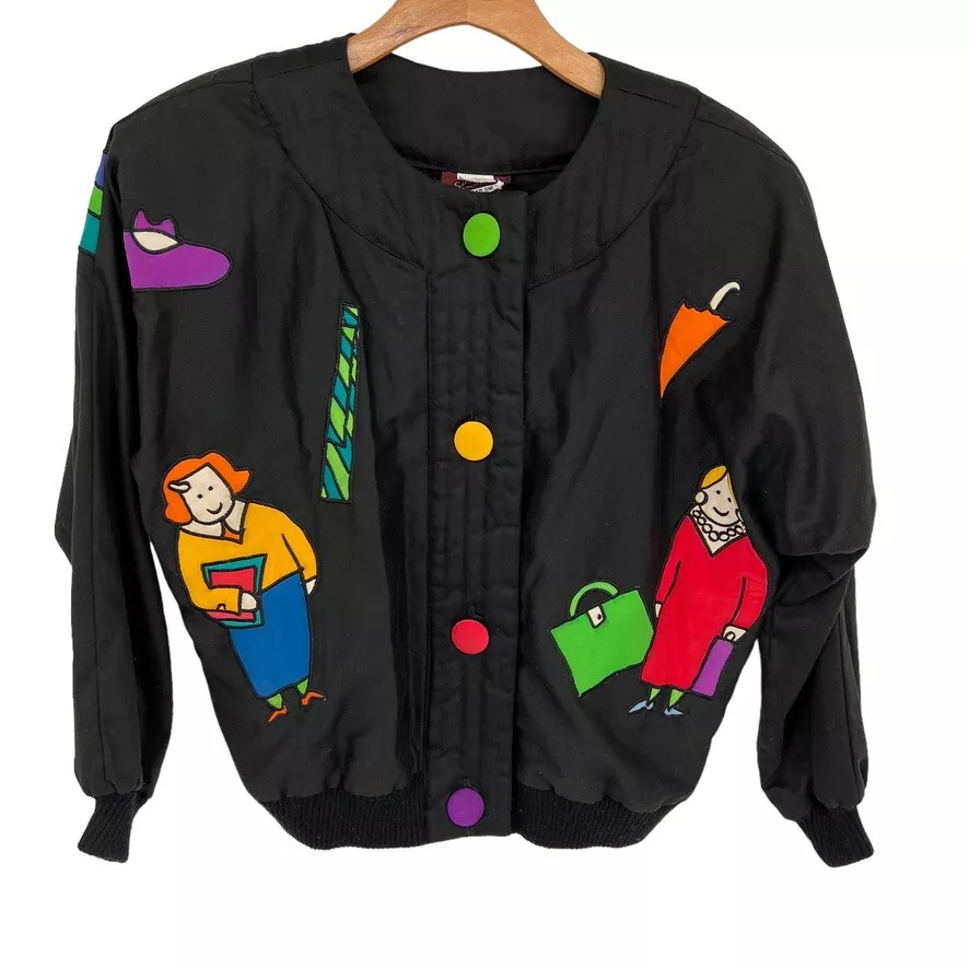 SILKSCAPES Jacket Women's Size small Embroidered Art Black Silk Appliqué  taxi | eBay