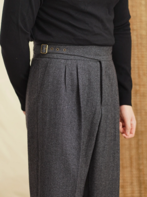 Naples Vintage 50% Wool Herringbone High Waist Pants Men's Casual Naples Vintage 50% Wool Herringbone High Waist Pants Men's Casual