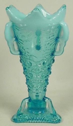 JEFFERSON GLASS AURORA BOREALIS BLUE OPALESCENT VASE WITH HANDLES - Picture 2 of 5