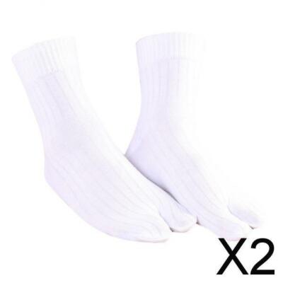 2x Baumwolle Sandale 2 Zehensocken Streifen Tabi Socken Hallux Valgus Corrector weiß