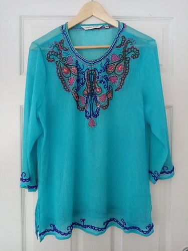 Gray Osbourn Blue Sheer Tunic Blouse Cover Up Size 16