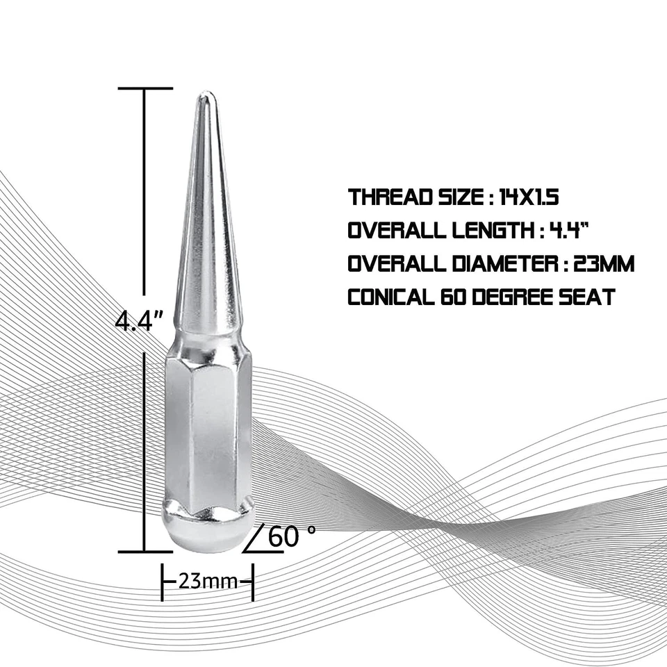 24 PIEZAS Tuercas de clavo cromadas M14x1.5 para Chevy Silverado Tahoe 4.4" de alto con llave Foto 2 de 4