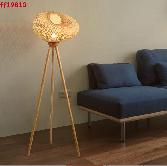 Japanese Style Rattan Bamboo Standing Floor Lamp Nordic Wood Led Light Home Deco