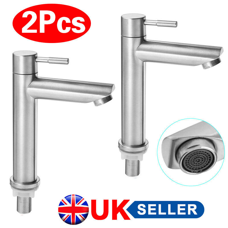 Hot Cold Taps Pair Tap Chrome Bathroom Water Faucet Traditional Twin