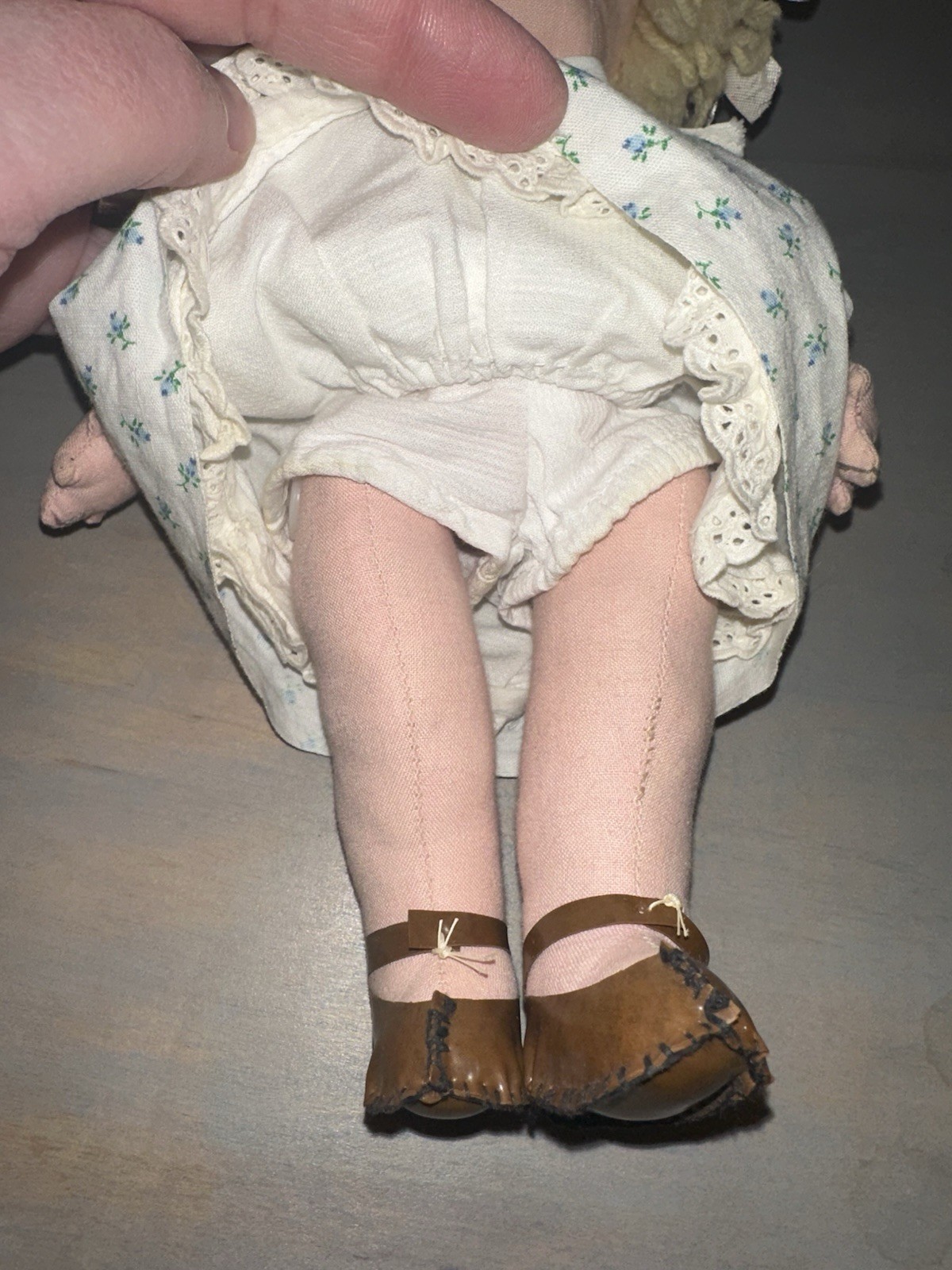 Charming Vintage 1950 Hand Made Cloth Doll, Jointed, Embroidered, Full Outfit