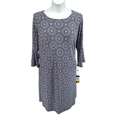NWT Tommy Hilfiger 18W Navy White Medallion Print Bell Sleeve Shift Dress