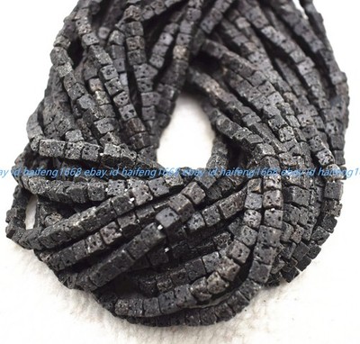 Natürliche Neue Mode 5x5mm Schwarze Lava Edelstein Quadrat Lose Perlen 15 '' 
