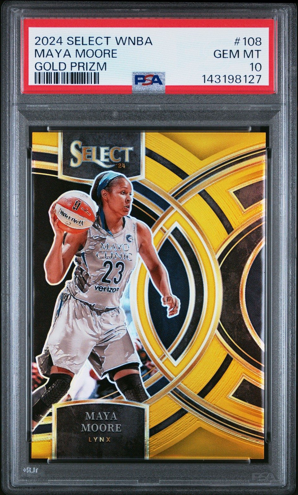 2024 PANINI SELECT WNBA GOLD PRIZM #108 MAYA MOORE 10/10 PSA 10