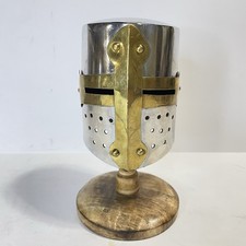 Medieval Crusader Mini Great Helmet-Knight Templar Desk Decor W/Wood Stand