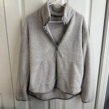 Gray Fleece Half Snap Pullover Travel Winter Comfy Hiking Casual