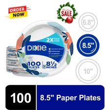 Dixie Disposable Paper Plates, 8.5", Multi-Color, 100 Count