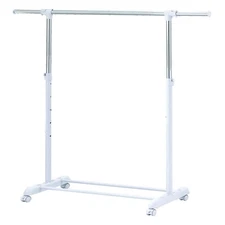 Mainstays Adjustable Rolling Garment Rack - Metal Chrome & White,Clothes Hanger