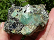 Amazonite verte & Biotite Madagascar 6x6cm minéral collection ancien pierre rare