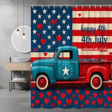 4th of July Vintage Truck Shower Curtain - Patriotic Stars Stripes Design