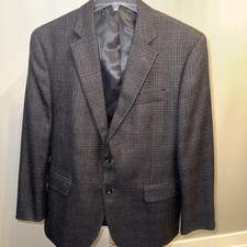 Wool Sport Coat Sz 42R STAFFORD Merino Charcoal Gray Windowpane Rarely worn NICE