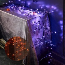 Halloween Lighted Garland 6FT 120L Orange and Purple Bi-Color LED Lights 8 Fu...