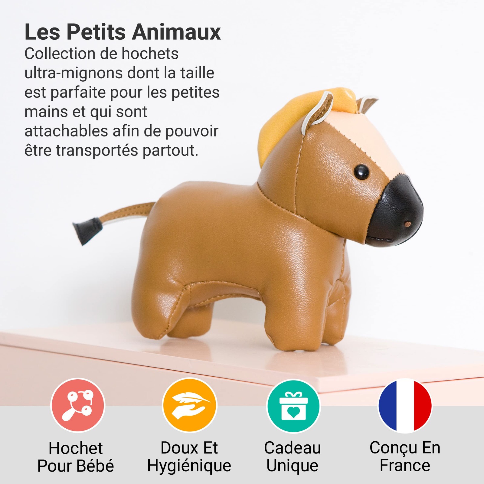 Hochet bébé 0-6 mois Les Tiny Friends en peluche verte et douce - 2