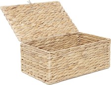 Woven Wicker Hyacinth Basket with Lid Storage Organizer Rectangular Rattan