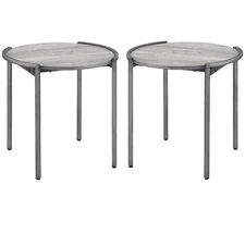 Home Square Mordicai Metal Round End Table in Light Gray - Set of 2