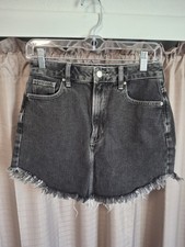 PacSun Black Wash Denim Skirt Frayed Hem Size 26