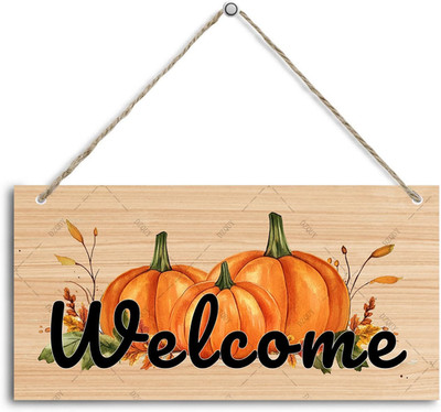 Welcome Wood Sign Fall Pumpkin Wooden Hanging Sign Plaque Outdoor Yard Signs Dec