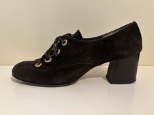 1960s Vintage Brown Suede Block Heel Shoes w/ Brass Eyelets - 7.5/8 Narrow