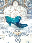 VINTAGE FENTON DAISY & BUTTON  TURQUOISE BLUE GLASS SHOE EXCELLENT CONDITION