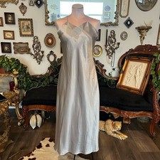 Jones New York Silver Satin Slip Nightgown Midi Lingerie Dress Vintage Womens M