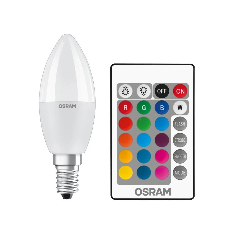 Osram LED Kerze 5,5W = 40W E14 matt FS 470lm RGBW bunt Dimmbar Fernbedienung