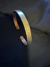 Vtg Sterling Silver Overlay Hammered Cuff Bracelet Stuart Nye 1/4”