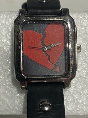 Rare Watch Women's SIIX Broken Heart Goth Style Black & Red Vintage New Battery