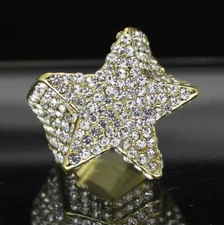 Mens Iced Star Pinky Ring Cz Band 14k Gold Plated Hip Hop Jewelry