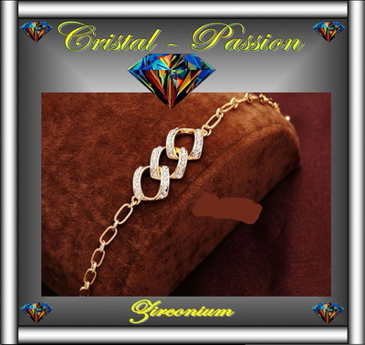 Bracelet Femme Doré Avec Zirconium - Modèle Trois Carrés D3 - Neuf Avec étiquettes