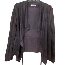 Elan Women's Brown Faux Leather Jacket Drape Collar Wrap Jacket Size Medium