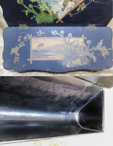Antique c. 1880 Papier Mache Wall Rack BlacLidded Storage Box For Mail / Gloves - Picture 10 of 24
