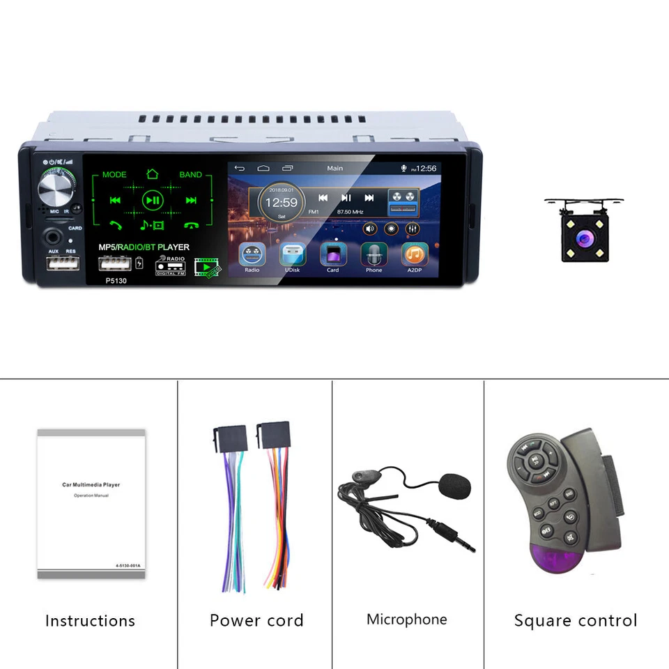 4.1 Zoll 1 Din Autoradio Mit Bluetooth FM Wasserdicht Aux USB SD TF MP5 + Kamera - Bild 3 von 4
