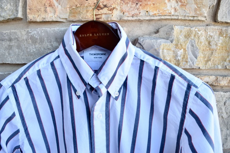$425 Thom Browne White Shirt Striped L/S Button Down SS16 USA Made Men's Size 1 - Image 2 of 4