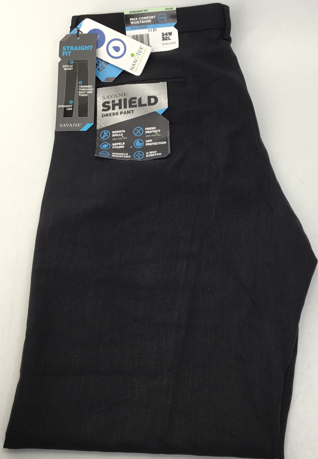 Мужская модель Savane с плоской передней частью, Стрейч прямого кроя, Черный, Размер 34WX32L