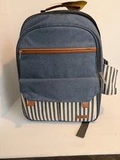 SunFlora Picnic Backpack, 4 Person with Blanket, Insulated Wine Pouch, Blue 