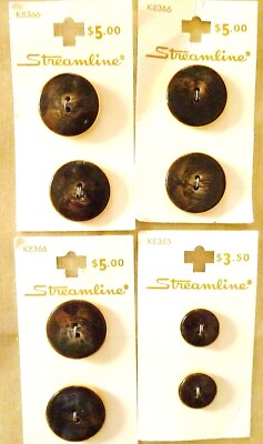 Stream Line Gold Buttons VTG New STREAMLINE Dark Brown w/ Gold Trim 8 Buttons 4 Cards France ...