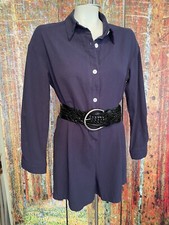 Shein Size MED runs big Navy Blue Oversized Longsleeve Romper-Button Up Front